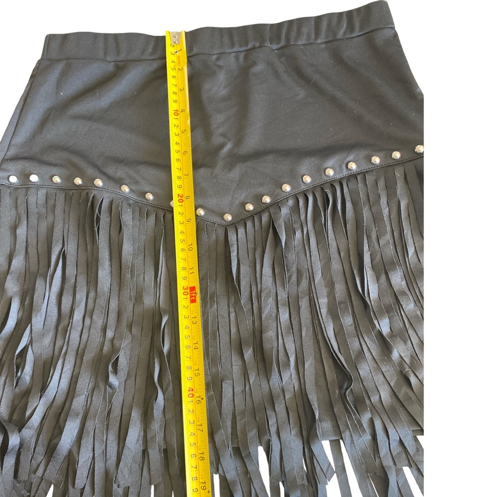 Black Fringe Stud Mini Skirt Festival‎ Western Boho Silver Studs Stretch 2XL - Picture 6 of 7